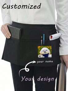 1pc Personalized Customized Neutral Polyester Apron, With 3 Pockets, Customizable Photo/Text, Short Waist Server Uniform, Black Hairdresser Apron, Hair Stylist Cosmetologist Beauty Gift Customization, Suitable For Kitchen, Baking And Chef Use - Multicolor - View 6
