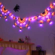 Lampu Jaring Laba-laba Halloween, Ornamen Jaring LED 70 inci, Bertenaga Baterai, Tahan Air, Dekorasi Pesta Luar Ruangan - Laba-laba Menikah dengan Lampu - View 5