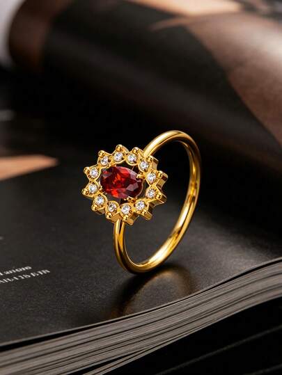 Vintage Luxury Red Sunflower Ring, Versatile Daily & Banquet Wear Women's Finger Ring, Perfect Valentine's Day, Mother's Day, Wedding Season Jewelry Gift