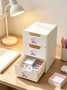 Multicolor Flower-Decorated Mini Desktop Drawer Storage Box, Multi-Layer Plastic Jewelry And Cosmetics Organizer, Multifunctional Storage Box, Suitable For Dressing Tables, Bedrooms, And Offices, Can Store Various Daily Items - Multicolor - View 7