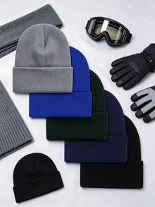 2pcs Lightweight Warm Beanie Hat Set, Knitted Hat - Unisex Style, Warm And Windproof, Suitable For Skiing, Outdoor Cycling, Running And Fishing Hiking, Solid Color Beanie (Random Color 2pcs/Set) - Multicolor - View 3