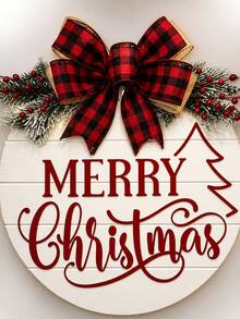 1pc Christmas Party Door Sign Decoration, Christmas Wooden Hanging Ornament, Christmas Decor, Artificial Woven Christmas Wreath, Wooden Door Wreath, Suitable For Home, Garden And Outdoor Holiday Decoration, Front Door Decor - Multicolor - View 7