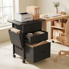 VASAGLE 3-Drawer File Cabinet, Mobile Printer Stand - Black - View 5