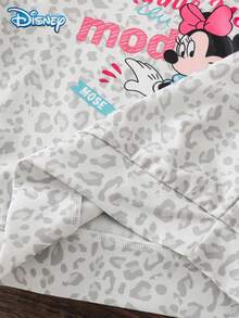 Disney Girls Autumn Cartoon Minnie Letter Print Hooded Leopard Print Long Sleeve Sweatshirt Children Outdoor Casual Street Style Spring Outfit - Beige - View 7
