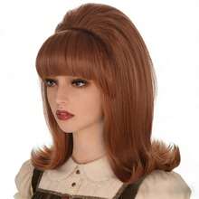 Short Bob Wig With Bangs For Women 60s 70s Retro Beehive Bouffant Black Wigs Vintage Costume Wig For Halloween Party Cosplay Fun Wig Shoulder Length - Multicolor - View 10