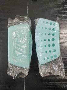 Cesta colgante de plástico de doble capa, estante de almacenamiento para esponjas, cepillos y cubiertos de cocina, organizador de pequeñas herramientas de cocina para el hogar - Azul - Ver 3