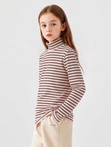 Balabala Unisex Tween Girl Striped Long‑Sleeve Base Shirt Soft Skin‑Friendly Fashion Top Cozy Versatile Inner Wear For Winter - Red Hue - View 2