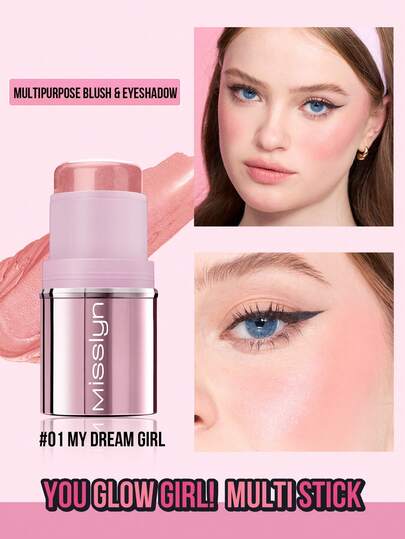 MISSLYN 1pc You Glow Girl! Stik Wajah Multifungsi, Tekstur Halus Krim-ke-Bedak, Fokus Lembut Mutiara Halus dengan Vitamin E, Stik Perona Pipi/Highlighter, Harian/Pesta, Kulit Kaca/Riasan Lembut/Gaya Manis, Stik Perona Pipi Krim