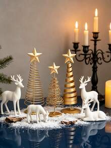 3pcs/Set 20cm Shiny Gold Christmas Tree Desktop Decor, Five-Pointed Star Christmas Tree Ornament, Suitable For Desk, Fireplace Mantel, Holiday Party, Winter New Year, Room, Living Room, Home DIY Decoration - Gold - View 6