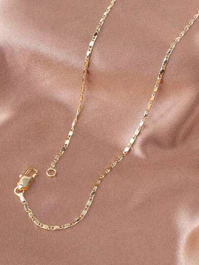 1pc 18K Gold 2mm Flat Chain Necklace, 16-30 Inches Long - Versatile & Elegant, Perfect Valentine's Day Fashion Gift Jewelry Accessory For Women And Couples