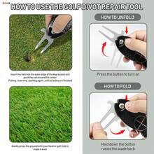Foldable Fish Golf Divot Tool, Spring Loaded Ball Repair Fork, Portable Green Repair Tool, Golf Course Accessory For Players - Green - View 5