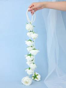 1pc Bohemian Style Extra Long Draping Handheld Bouquet With Flower, Pearl Chain And Tassel, Wedding Photography Prop - Multicolor - View 13