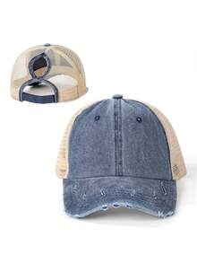 Classic Ponytail Baseball Cap, Vintage Distressed Mesh Trucker Hat, Breathable Adjustable Dad Hat For Women And Girls - Multicolor - View 13