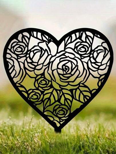 Heart-Shaped Rose Garden Metal Stake - Wrought Iron Heart Design, Outdoor Garden Ground Inlay, Cottage Decor Stake, Valentine's Day, Wedding, Cemetery Decoration, Holiday Gift