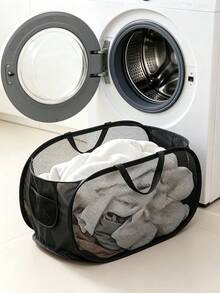 New Foldable Laundry Basket, Breathable Mesh Design To Remove Odors, Quick Folding, Large Capacity Bathroom Storage Basket, Pop-Up Mesh Dirty Clothes Basket, With Side Pockets, Clothing Storage Basket, Dirty Clothes Sorting Basket - Multicolor - View 7