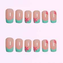 24pcs/Pack (12 Mixed Colors Randomly Selected) Y2K Short Square French Painted Press-On Nails, 3D Gel Flower, Ladybug, Polka Dot & Pearl Design, Spring/Summer Manicure, Easy-To-Wear Acrylic False Nail Set - Multicolor - View 4