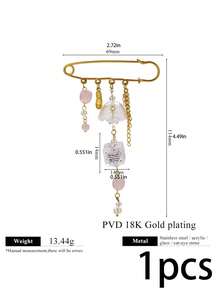 Broche de alfiler multiusos de acero inoxidable 304 chapado en oro de 18K para mujeres, broche de flor con cuentas y borlas estilo macaron, alfileres decorativos para abrigos, bufandas y atuendos de mujer - broche - Ver 12