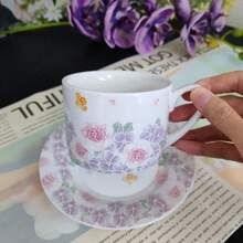 New 250ml Floral Ceramic Coffee Cup And Saucer Set, European Style Afternoon Tea Set, For Home Daily Use And Gifting - Mauve Purple - View 4