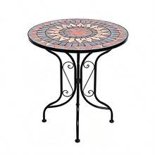 Juego De Mesa De Mosaico Para Patio:Mesa De Exterior Con 2 Sillas Plegables - Negro - Ver 10