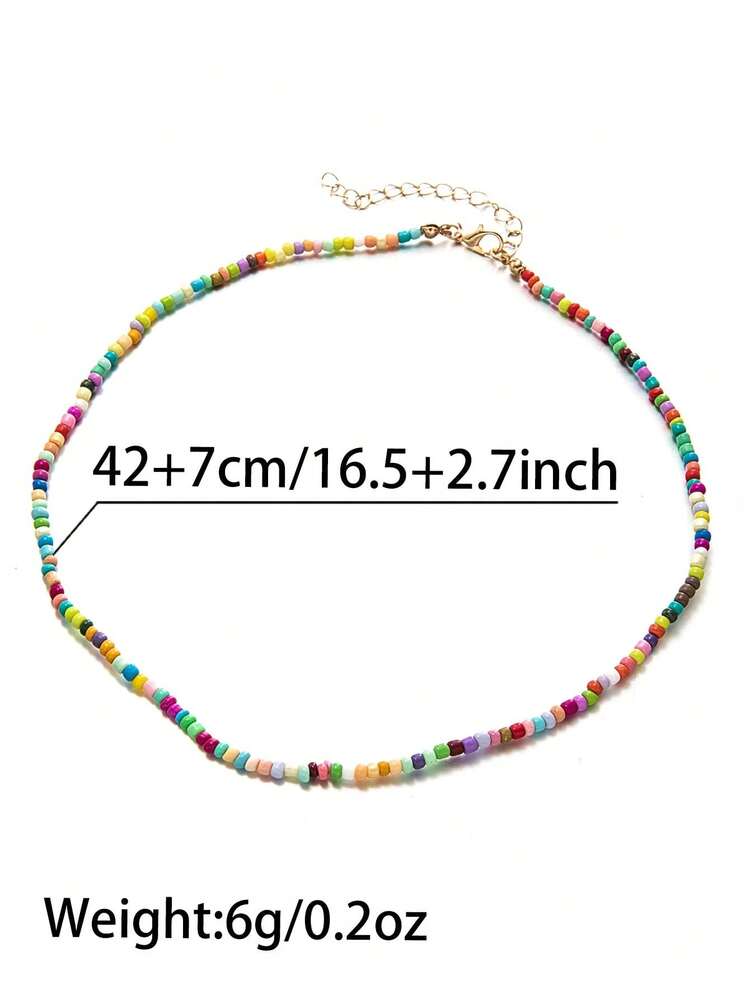 Cute Colorful Beaded Decor Daily Wear Necklace - Multicolor - View 4