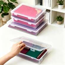 1pc Transparent Large Paper Storage Box, Plastic Scrapbook Paper Organizer, Flat Paper Storage Rack, Magazine Photo Scrapbook Office School Supplies Desktop Storage Box, Paper Accessories Storage Box - Clear - View 6