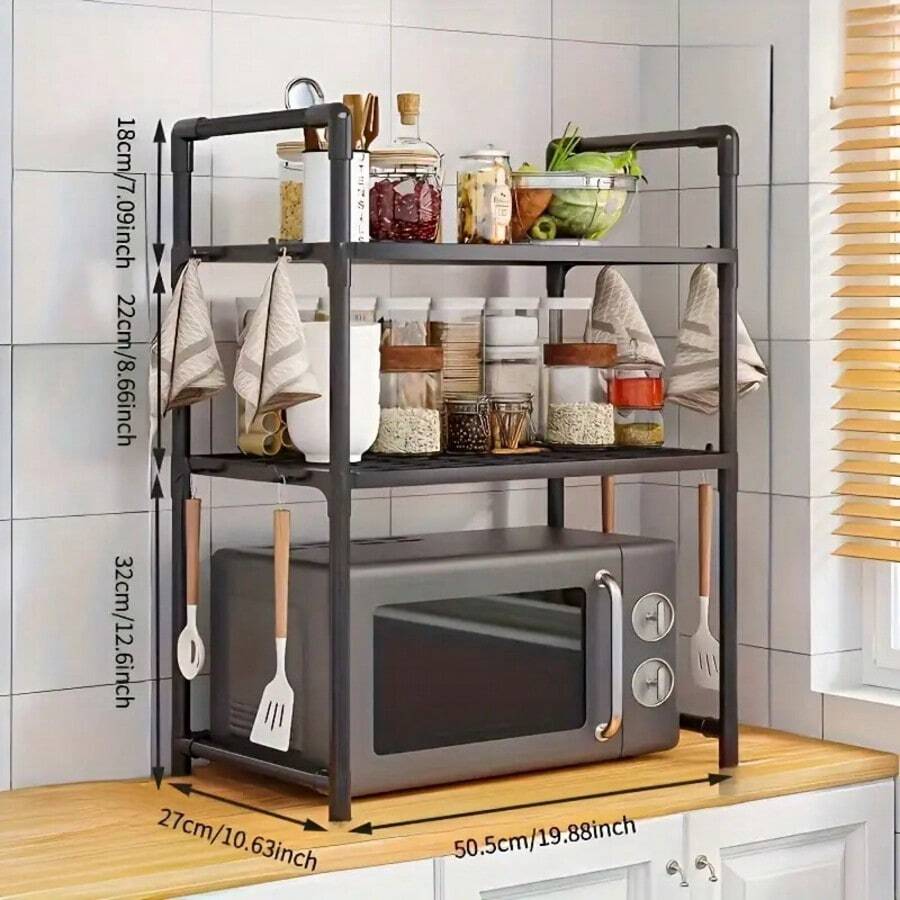 Heavy Duty Adjustable Telescopic Microwave Oven Rack, 2 Models Available, Sturdy Steel Top Shelf With Upper And Lower Layers, Space-Saving Microwave Oven Top Rack And Small Appliance Storage - Easy To Assemble, Kitchen Organizer Rack, Kitchen Storage And Organization, Microwave Oven Rack, Microwave Oven Rack With Storage Function, Kitchen Shelf, Microwave Oven Rack, Spice Rack, Oven Stand, Microwave Oven Rack,