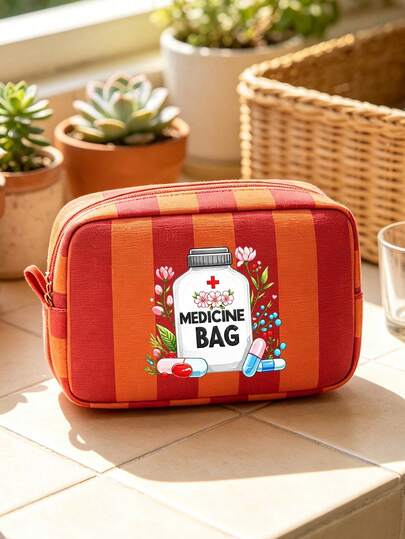 Medicine Bag, Letter Pill Print Striped Medical Storage Bag, Medicine Storage Bag, Travel Medicine Bag, First Aid Kit, Portable Medicine Bag, Medicine Storage Bag, Striped Medicine Bag, Cute Striped Medicine Bag, Medicine Organization, Leak-Proof Storage, Dust-Proof Protection, Suitable For Travel, Home Daily, Office, Outdoor Camping, Beach, Best Gift For Travel Enthusiasts, Outdoor Camping Enthusiasts, Elderly Caregivers, Housekeepers, Business Travelers, Back To School Season, Travel Season Essential