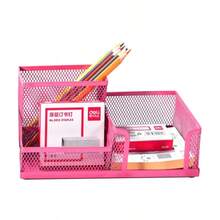 1pc Iron Art 3-4 Compartment Pen Holder, Pen Holder & File Rack 2-In-1, Office Desk Stationery Organizer, Student Desktop Storage Box - Multicolor - View 4