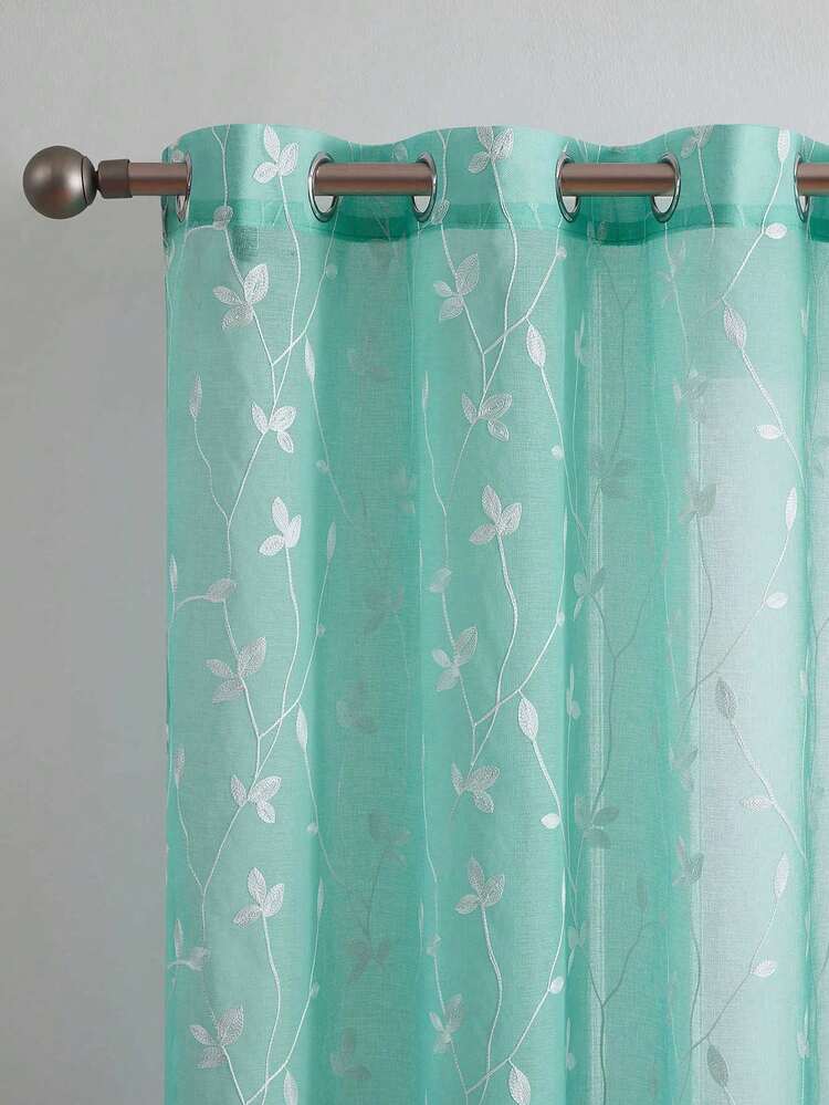 1pc/2pcs Premium Boho Style Embroidered Sheer Curtains For Living Room & Bedroom, Minimalist Line Art Voile Drapes, Fade Resistant Soft Light Blocking Breathable Home Decor, Easy To Install And Maintain - Green - View 8