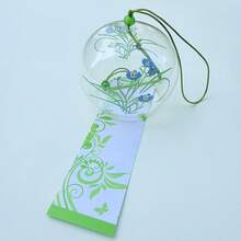 1pc Japanese Style Glass Wind Chime, Floral Printed Hanging Ornament With Paper Tassel For Window Home Patio Garden Decor - Japanese Wind Chime - View 12