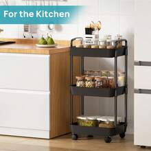 3‑Tier Rolling Storage Trolley On Wheels, Slim Mobile Rack For Kitchen Bathroom Laundry Narrow Space - Black - View 6