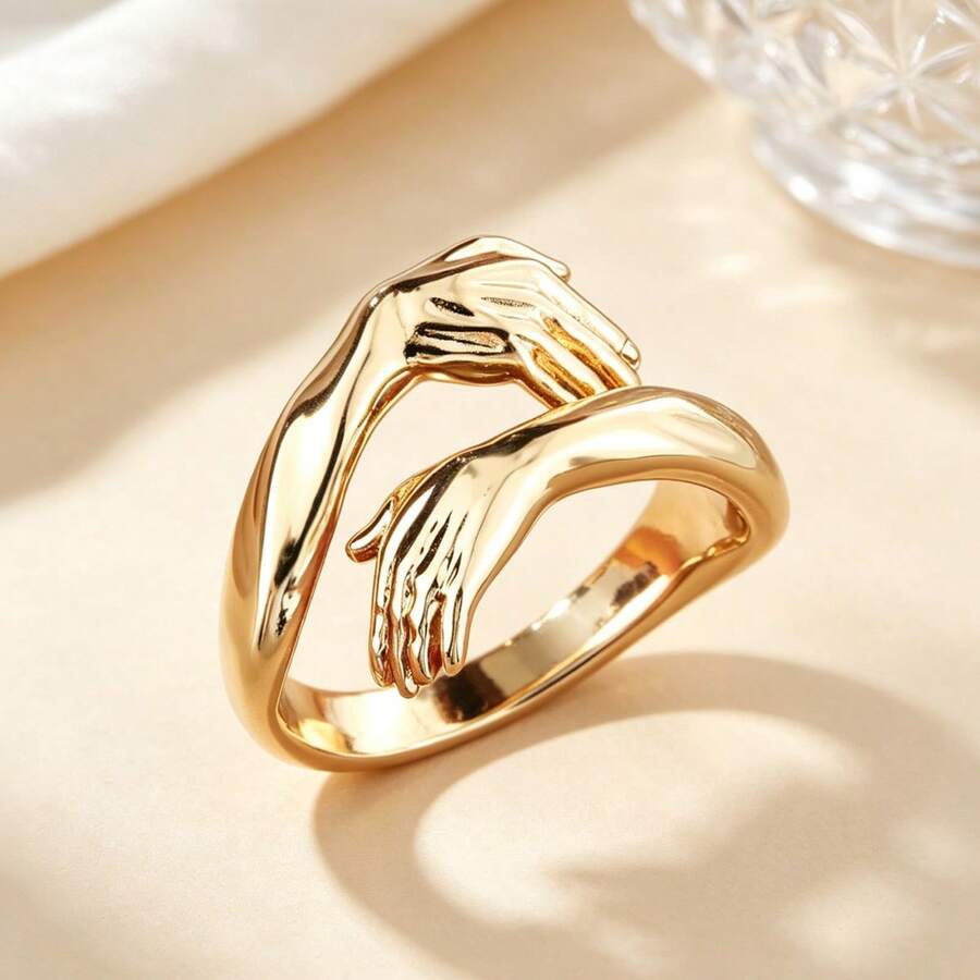 1pc Adjustable Open Hug Hand Shaped Ring For Women - Multicolor - View 1
