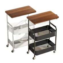 3 Tier Movable Sofa Side Table W/ Wheels Storage Basket Stand Coffee Table Storage Trolley Cart On Wheels Kitchen Bedroom Living Room Rolling Rack - View 2