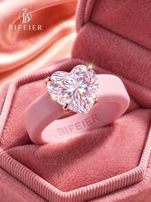 BIFEIER 時尚耐褪色低過敏矽膠女款戒指，粉色戒圈搭配白色優雅心形切割鋯石，適合女性，完美適用於婚禮、週年紀念、日常穿戴、運動與瑜伽，理想的情人節禮物，金屬戒指的最佳替代方案 - 白色鋯石 - 查看 14