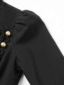 Teen Girls Winter Black Military Style Frog Button Vintage Design Short Jacket Fashion Streetwear Casual Versatile Outerwear - Black - View 7