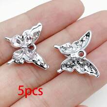 5/20pcs Silvery Plated Pink Rhinestone Charms Ballerina Fairy Butterfly Bear Moon Star Bow Shell Pendant For DIY Necklace Earring Jewelry Making - Pink - View 26