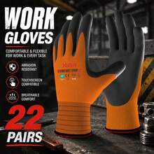 JOISIV 22 Pairs Unisex Nylon Work Gloves, Microfoam Coated Safety Gloves, Touchscreen Compatible, Strong Grip, Breathable & Comfortable, Durable Protection, Suitable For Gardening, Construction, Warehouse, Auto Repair And Outdoor Work - 22Pairs - View 4