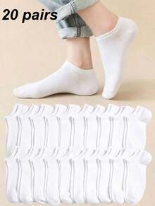 20 Pairs Women's Solid Color Boat Socks, Sweat-Absorbent Breathable Comfortable Invisible Socks, Suitable For Daily Wear, Sports, Business, Unisex, All Seasons, Best Gift Choice For Holidays, Available In 1 Pair/10 Pairs/20 Pairs - White - View 8