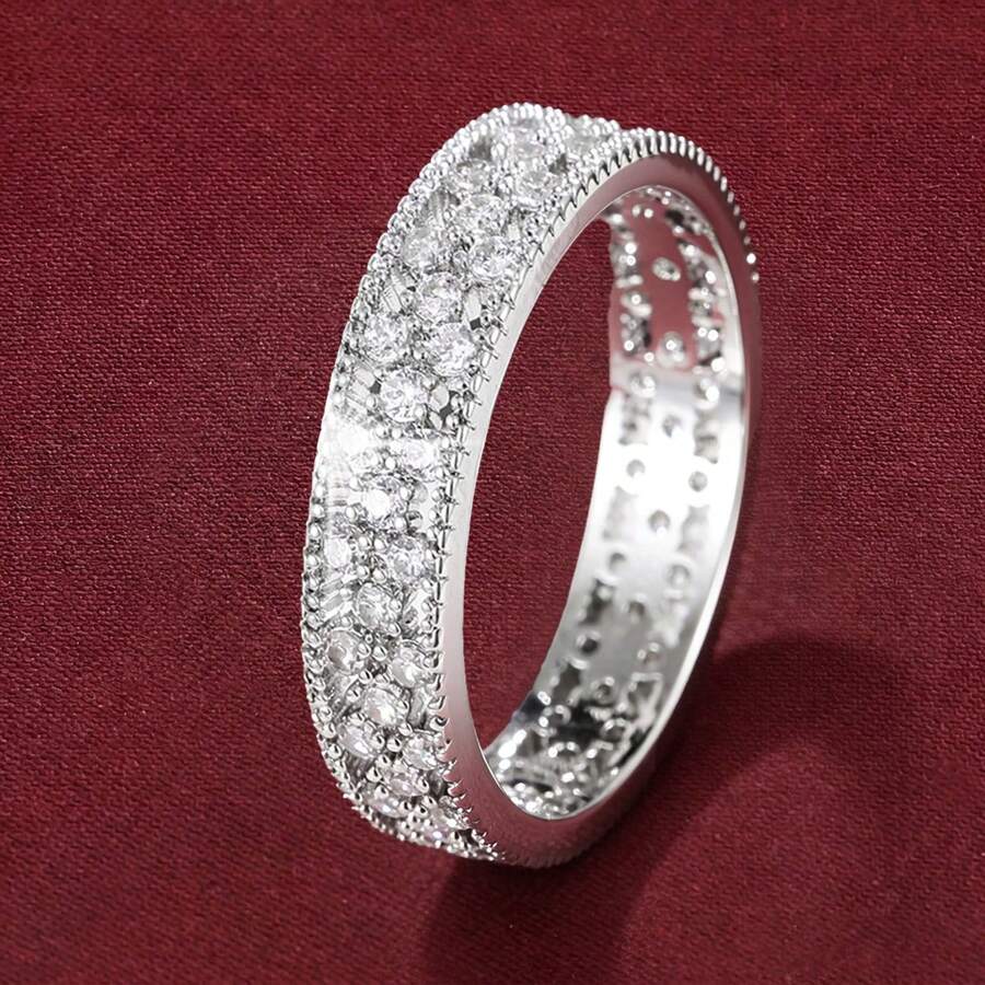 1pc Geometric Hollow Flower Design Cubic Zirconia Inlaid Fashion Ring For Women - Multicolor - View 1