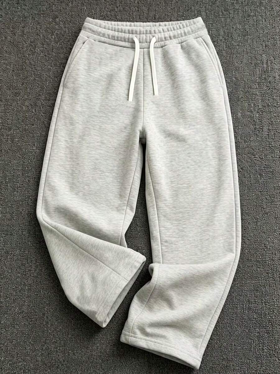Men's Casual Sports Sweatpants, Loose Straight Leg Fit, Excellent Drape Suitable For Home And Outdoor Multiple Scenarios, Can Be Used As Couple Gift, Made Of 100% Polyester Fiber, Drawstring Waistband Adjustable, Suitable As Gift For Boyfriend And Father - Grey - View 1