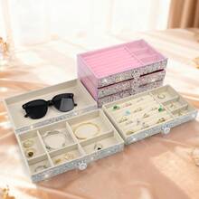 1pc 3-Layer Rhinestone Jewelry Storage Box, Multi-Function Large Capacity Jewelry Container With Drawers, Can Store Rings, Earrings, Bracelets, Necklaces - Multicolor - View 8
