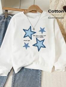 Women's Crew Neck Sweatshirt, Travel Pullover, Cotton Top, Women's Autumn/Winter Basic Sweatshirt - White - View 11