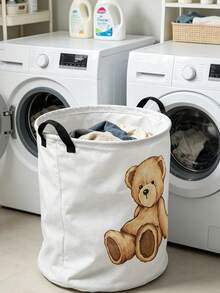 Cute Teddy Bear Print Laundry Basket, Large Capacity, Suitable For Daily Home Use, Bathroom Storage, Clothing Storage, Gift For Her, Halloween And Christmas, Practical Gift - Multicolor - View 3