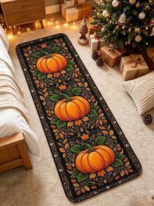 1pc Black Vine Pumpkin Long Runner Rug, Halloween Holiday Decor Long Hallway Carpet, Kitchen Rug, Decorative Carpet, Bedroom Decor, Small Rug, Carpet, Home Decor, Living Room Rug, Living Room Small Rug, Bedroom Carpet, Living Room Home Decor, Outdoor Rug, Enhance Home Style, Suitable For Adding Family Charm Decoration, Improve Happiness - Multicolor - View 1