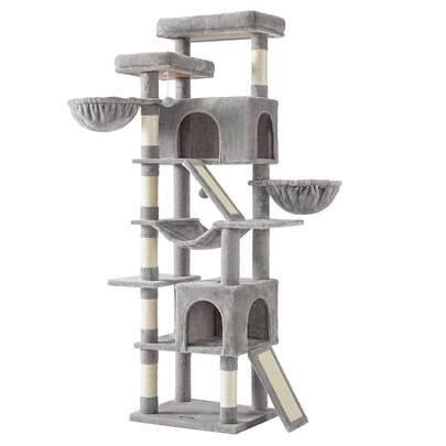 Feandrea Árbol para Gatos XXL, Torre con Postes de Sisal, Rascador para Varios Gatos Grandes, 7 Áreas de Descanso, 55 x 45 x 205 cm, Gris Claro, Colección Clawfy PCT021G101
