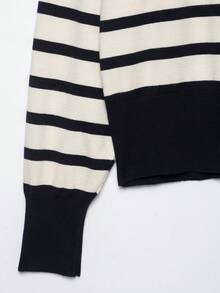 DEEKA Autumn/Winter New Women's European And American Style Fashion Minimalist Versatile Zipper Striped Knit Sweater Pullover - Beige - View 9
