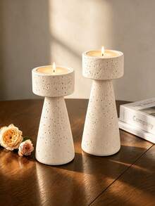1pc/2Pcs Tall & Short Conical Candlestick Set, Textured Decorative Candle Holder, Tabletop Centerpiece For Party Halloween Home Dining Decor - Adjustable Height Post - View 2