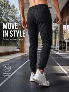 1pc Men's Outdoor Sports Cargo Style Style Cargo Pants With Flap Pockets, Elastic Drawstring, Straight Leg Fit, Casual Streetwear For Camping And Daily Wear - Black - View 2
