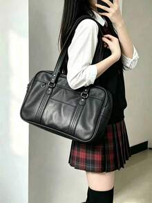 Tas Seragam Sekolah JK Gaya Jepang, Tas Selempang Minimalis Gaya Sekolah untuk Perjalanan, Tas Jinjing Kapasitas Besar - Hitam - View 4