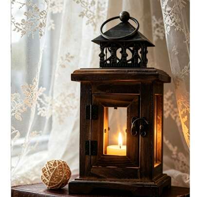 1 pieza Lámpara de vela vintage, portavelas de estilo nostálgico, adecuado para decoración interior y exterior, decoración de sobremesa estilo granja, decoración de patio y porche, se puede usar para bodas, fiestas y decoración del hogar, apariencia de madera desgastada